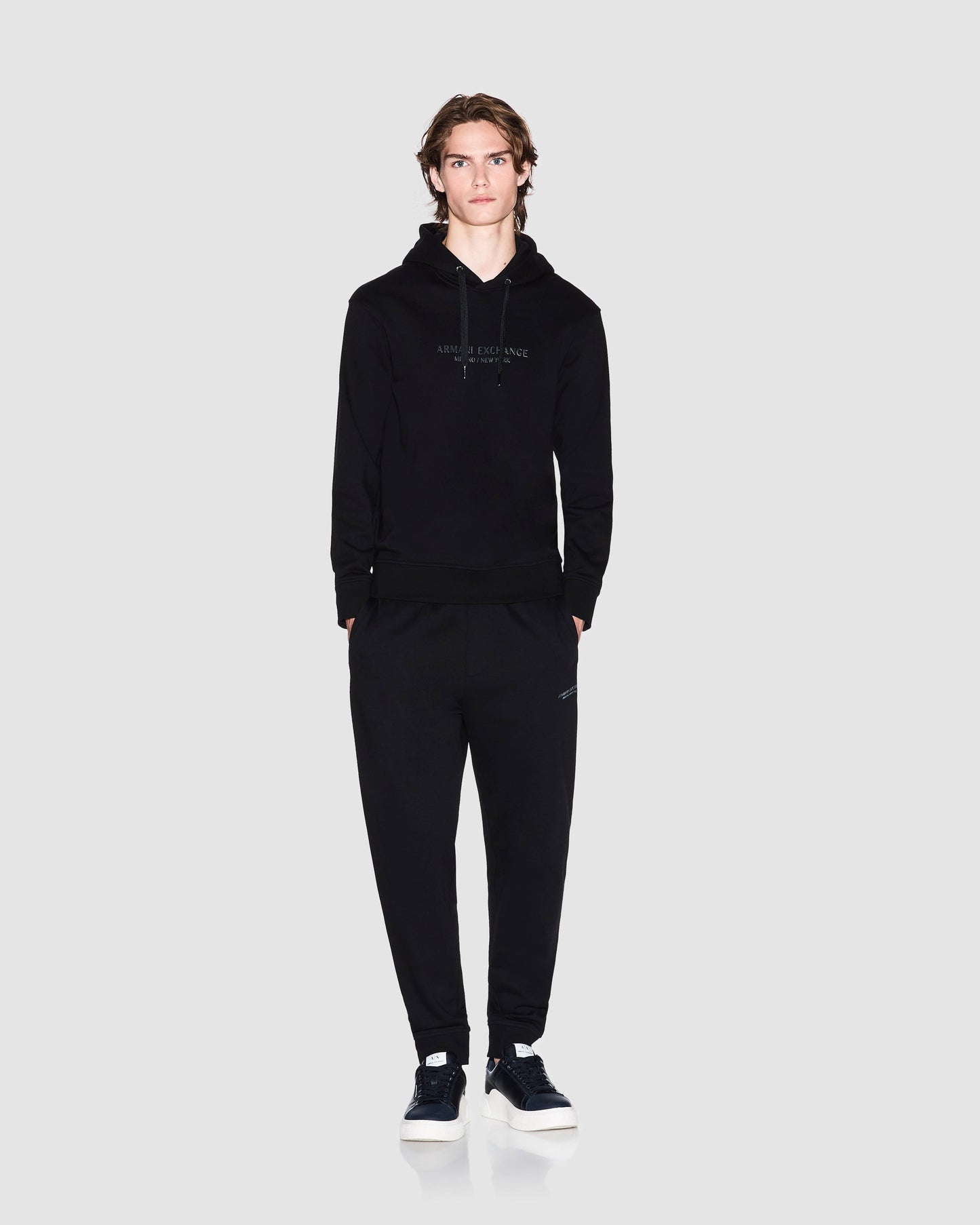 Mens Pullover Hoodie with Tonal Milano/New York Logo - Black UC001