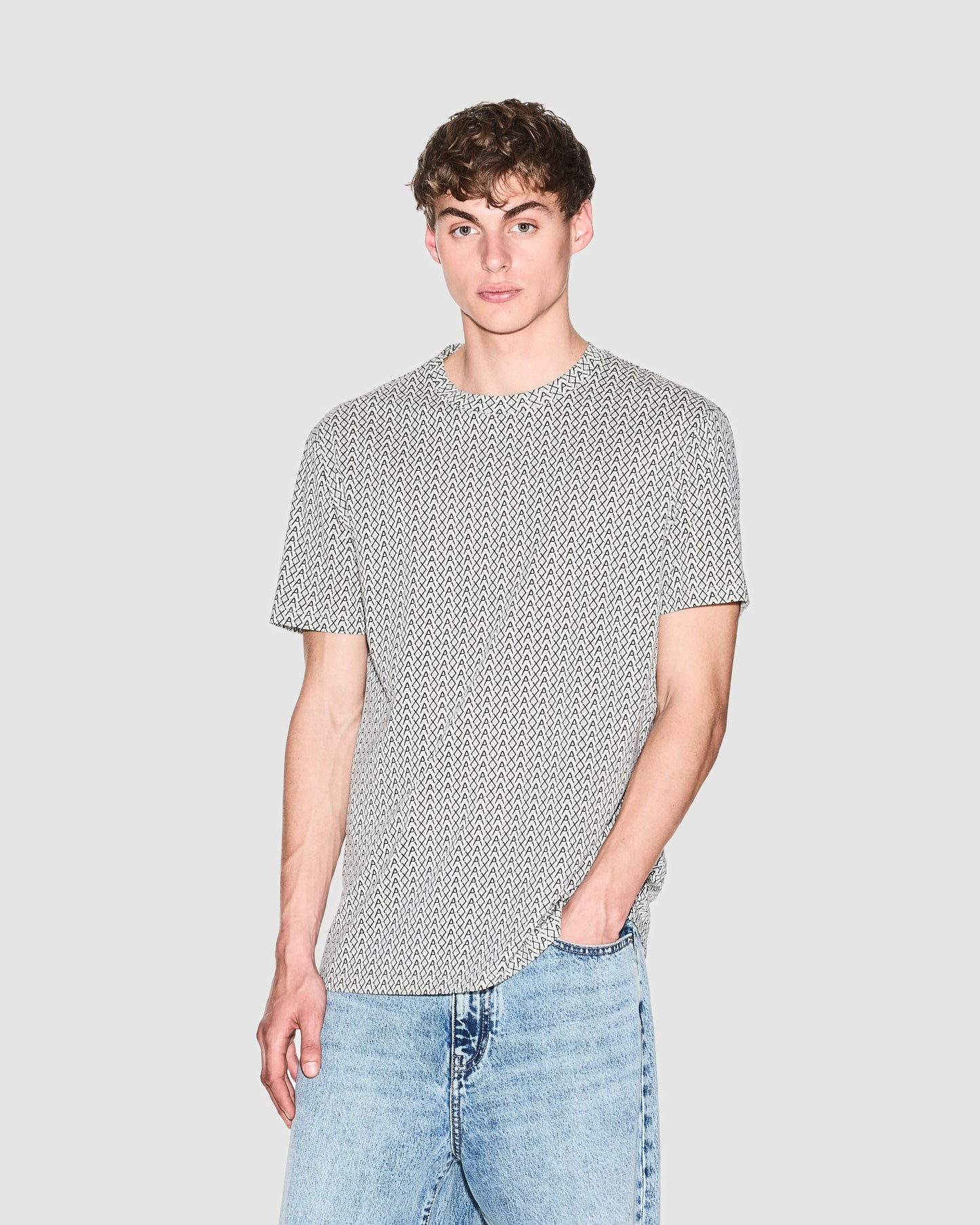 Mens AX Pattern T-Shirt - Cream F0143
