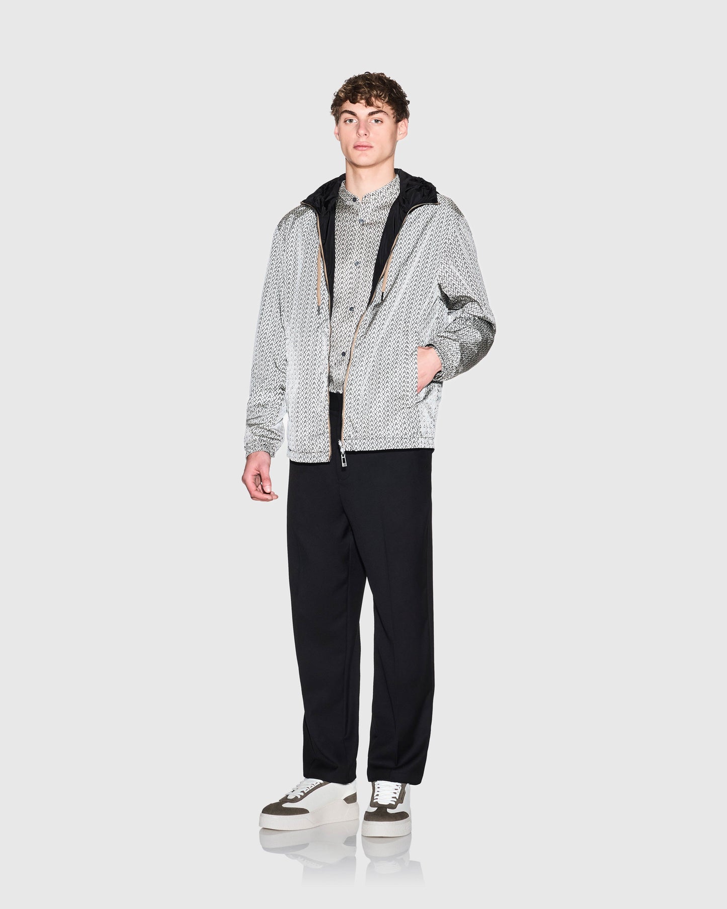 Mens AX Pattern Reversible Jacket - Cream/Black M0245
