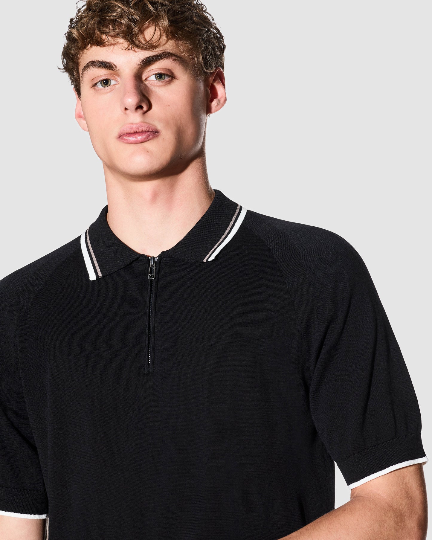 Mens Zip Placket Knit Polo - Black UC001